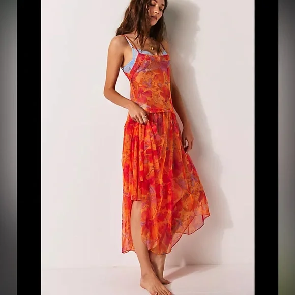 Free People Step Out Midi Slip in Sorbet Combo Size L - Picture 2 of 8